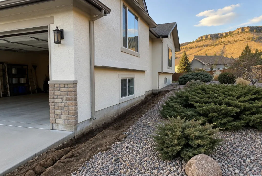 Foundation trench for a termite treatment at a Denver-area split-level home